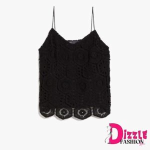 Dizzle - Atasan Wanita - Cotton Rich Embroidered Cami Top - Black