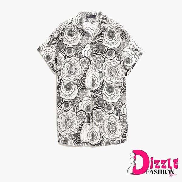 Dizzle - Blouse Wanita - Satin Printed Popover Blouse - Ivory Mix