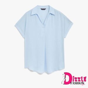 Dizzle - Blouse Wanita - Satin Popover Blouse - Ice Blue