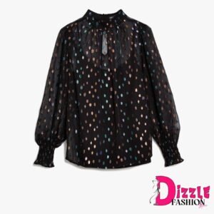 Dizzle - Blouse Wanita - Jacquard High Neck Blouse - Multi