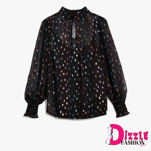 Dizzle - Blouse Wanita - Jacquard High Neck Blouse - Multi