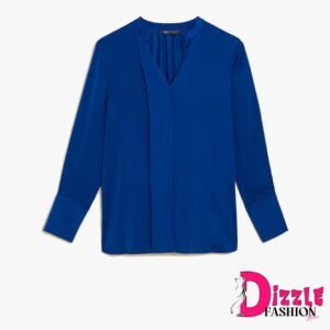 Dizzle - Blouse - Satin V-Neck Long Sleeve Popover Blouse - Dark Blue